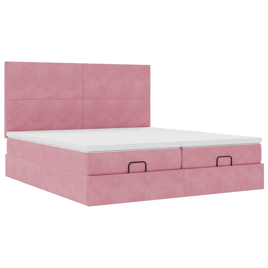 Struttura Letto Pouf con Materassi Rosa 160x200 cm Velluto