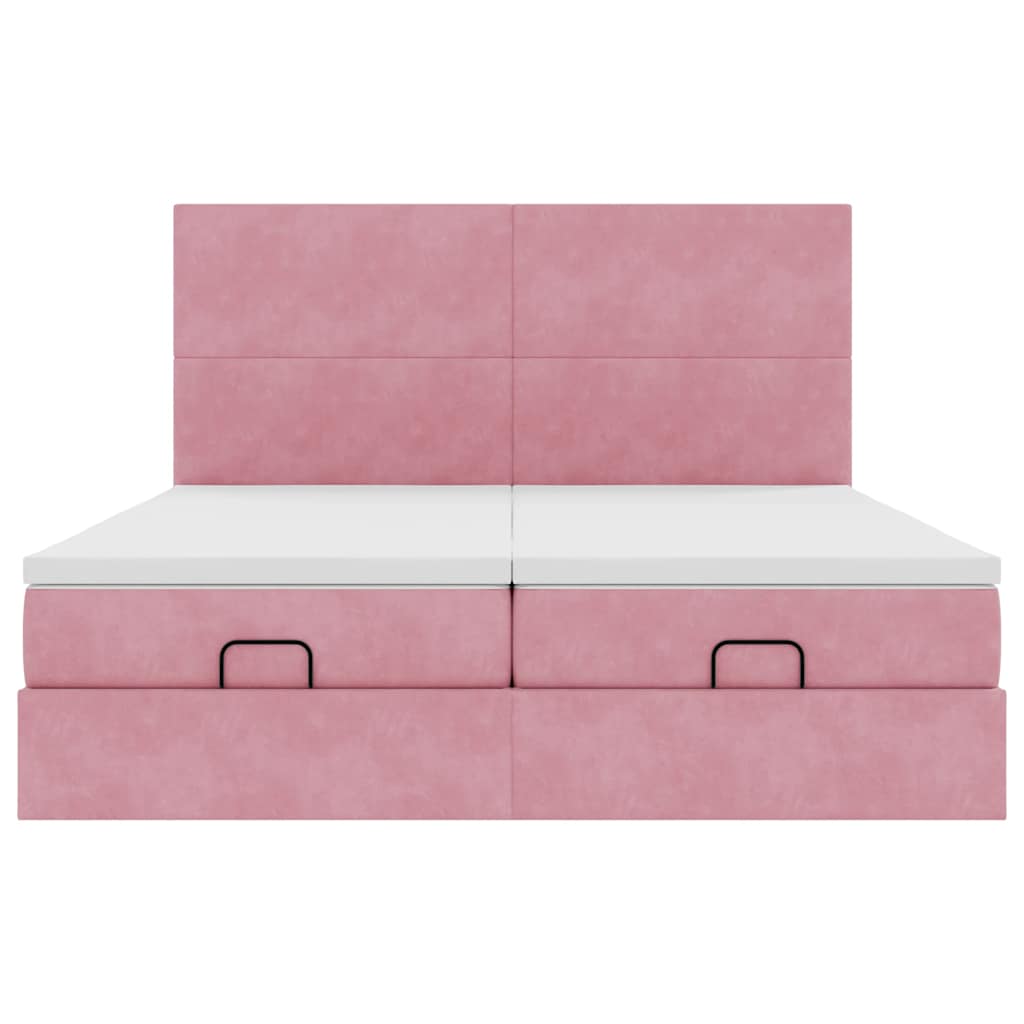 Struttura Letto Pouf con Materassi Rosa 160x200 cm Velluto