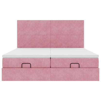 Struttura Letto Pouf con Materassi Rosa 160x200 cm Velluto