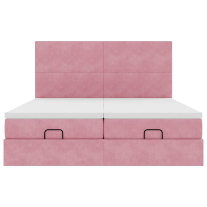 Struttura Letto Pouf con Materassi Rosa 160x200 cm Velluto