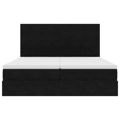Struttura Letto Pouf con Materassi Nero 180x200 cm in Velluto