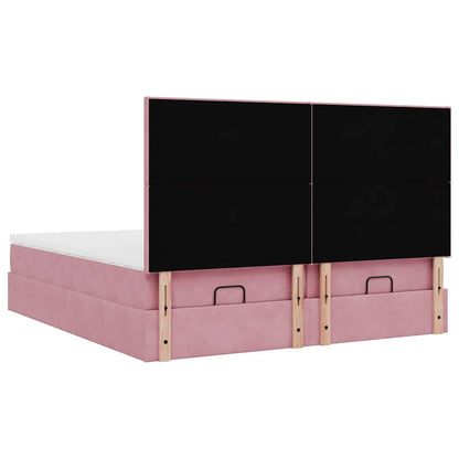 Struttura Letto Pouf con Materassi Rosa 180x200 cm Velluto