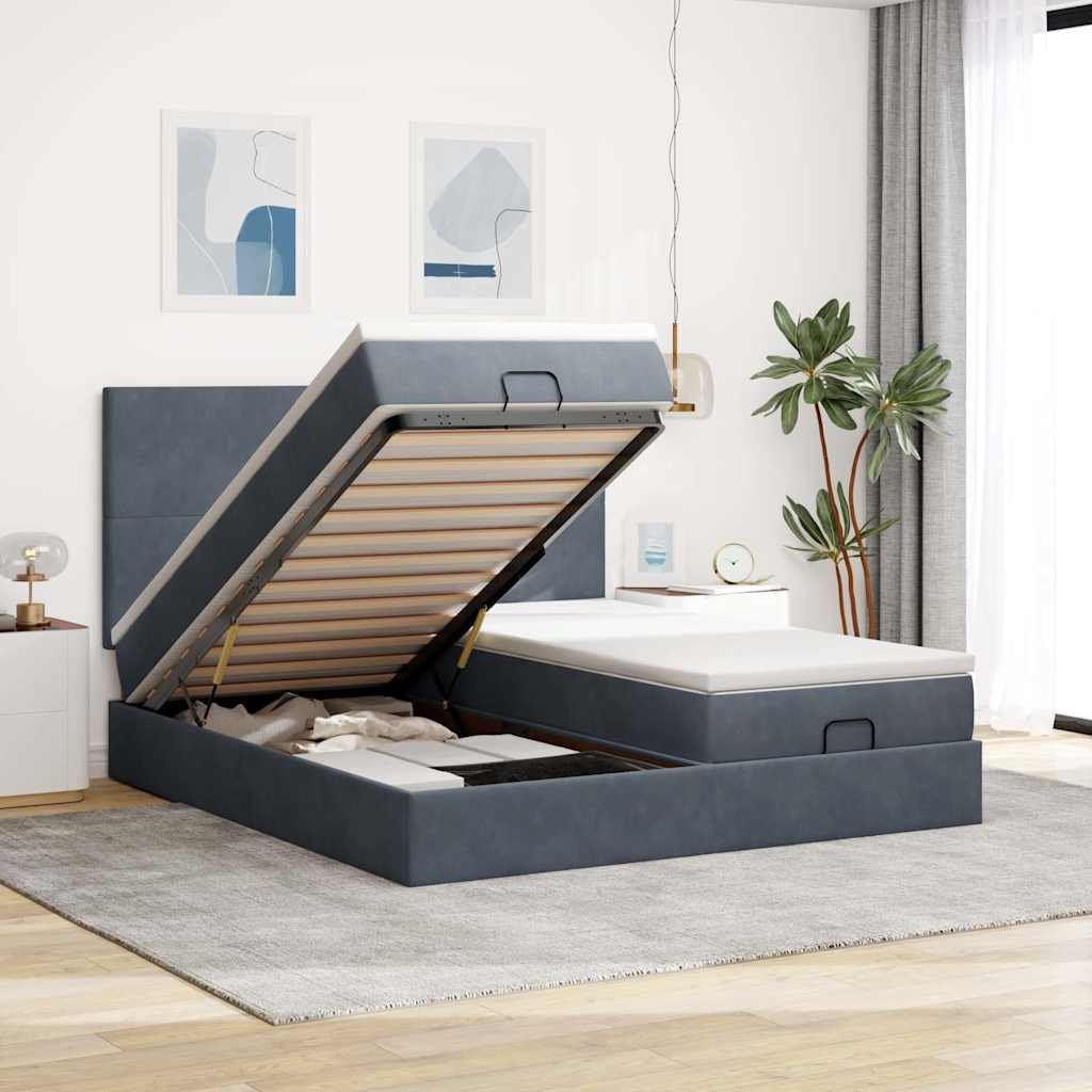 Struttura Letto Pouf con Materassi 200x200 cm Velluto