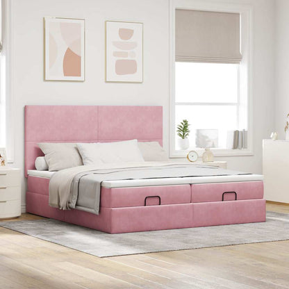 Struttura Letto Pouf con Materassi Rosa 200x200 cm Velluto