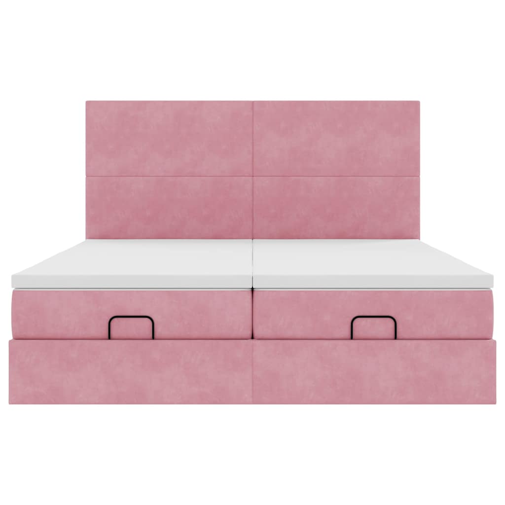 Struttura Letto Pouf con Materassi Rosa 200x200 cm Velluto