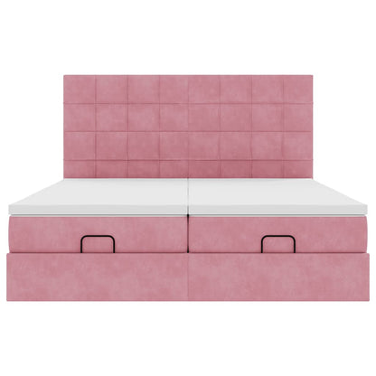 Struttura Letto Pouf con Materassi Rosa 160x200 cm Velluto