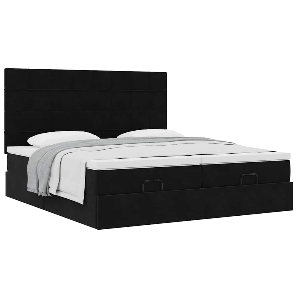 Struttura Letto Pouf con Materassi Nero 180x200 cm in Velluto | homemem39