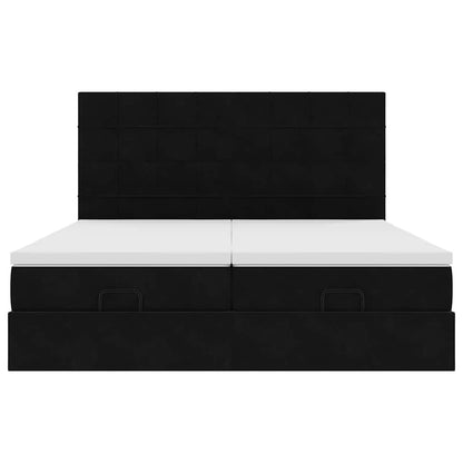 Struttura Letto Pouf con Materassi Nero 200x200 cm Velluto