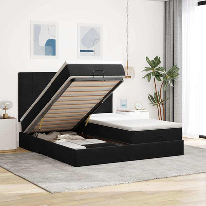 Struttura Letto Pouf con Materassi Nero 200x200 cm Velluto