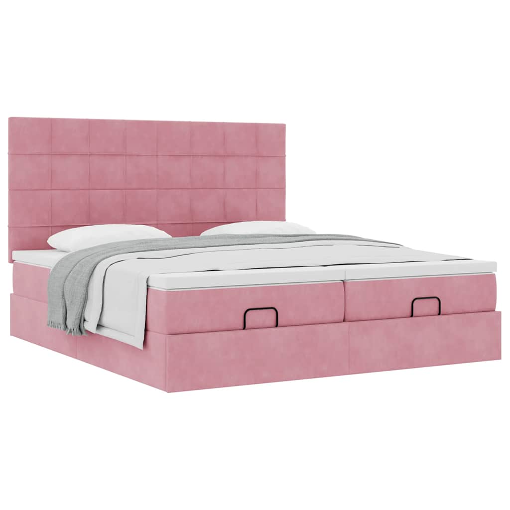 Struttura Letto Pouf con Materassi Rosa 200x200 cm Velluto | homemem39