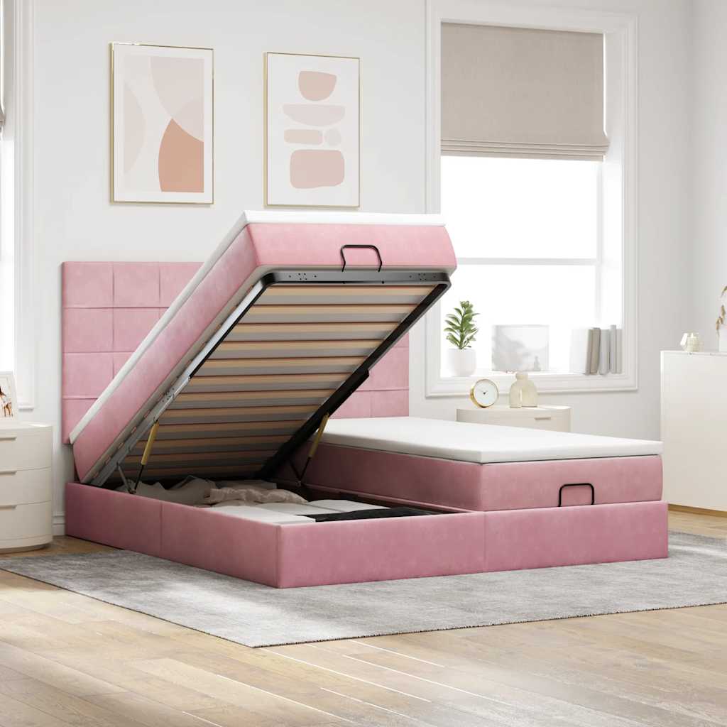Struttura Letto Pouf con Materassi Rosa 200x200 cm Velluto | homemem39