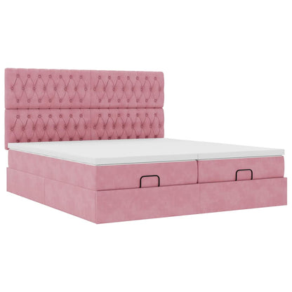 Struttura Letto Pouf con Materassi Rosa 160x200 cm Velluto