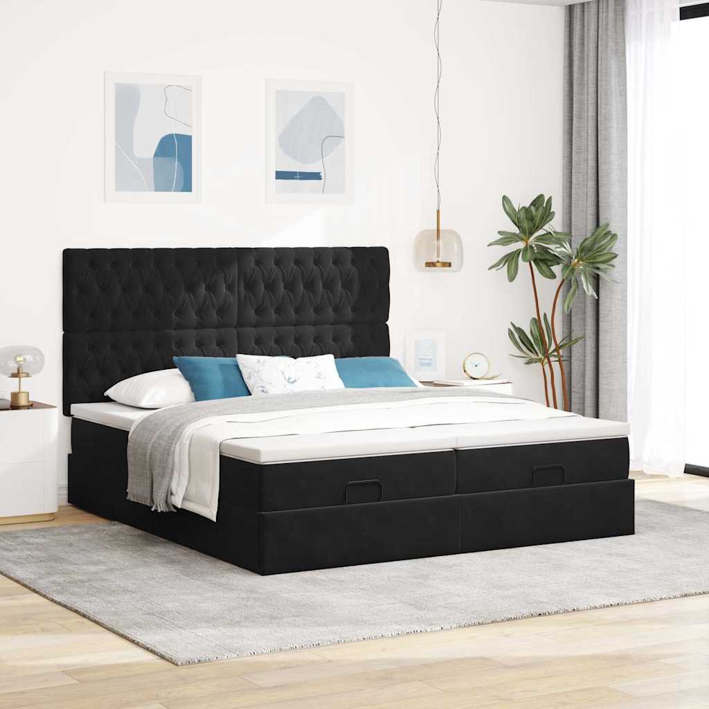 Struttura Letto Pouf con Materassi Nero 180x200 cm in Velluto | homemem39