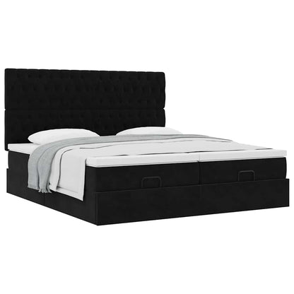 Struttura Letto Pouf con Materassi Nero 180x200 cm in Velluto | homemem39