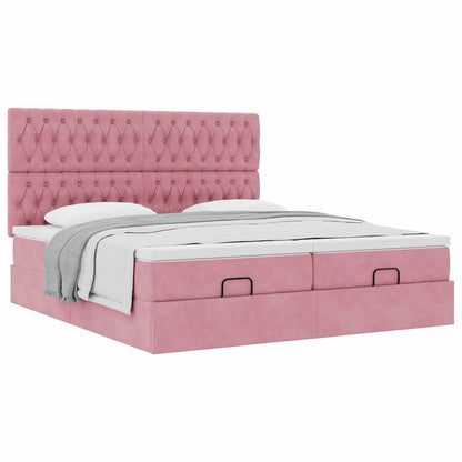 Struttura Letto Pouf con Materassi Rosa 180x200 cm Velluto | homemem39