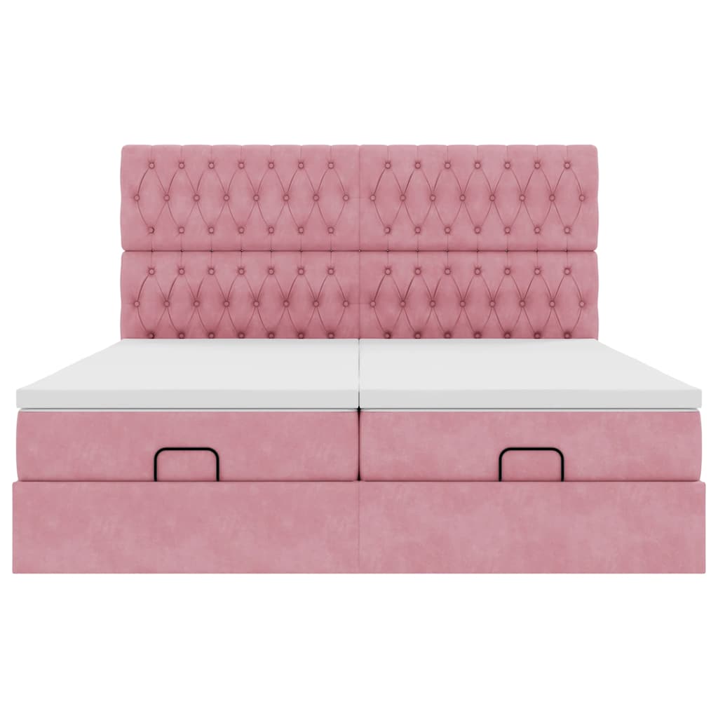 Struttura Letto Pouf con Materassi Rosa 180x200 cm Velluto