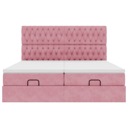 Struttura Letto Pouf con Materassi Rosa 180x200 cm Velluto