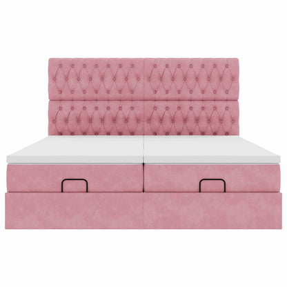 Struttura Letto Pouf con Materassi Rosa 200x200 cm Velluto