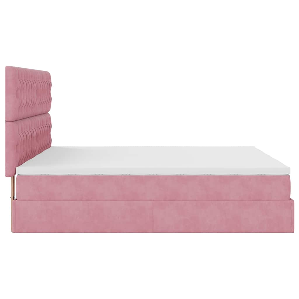 Struttura Letto Pouf con Materassi Rosa 200x200 cm Velluto