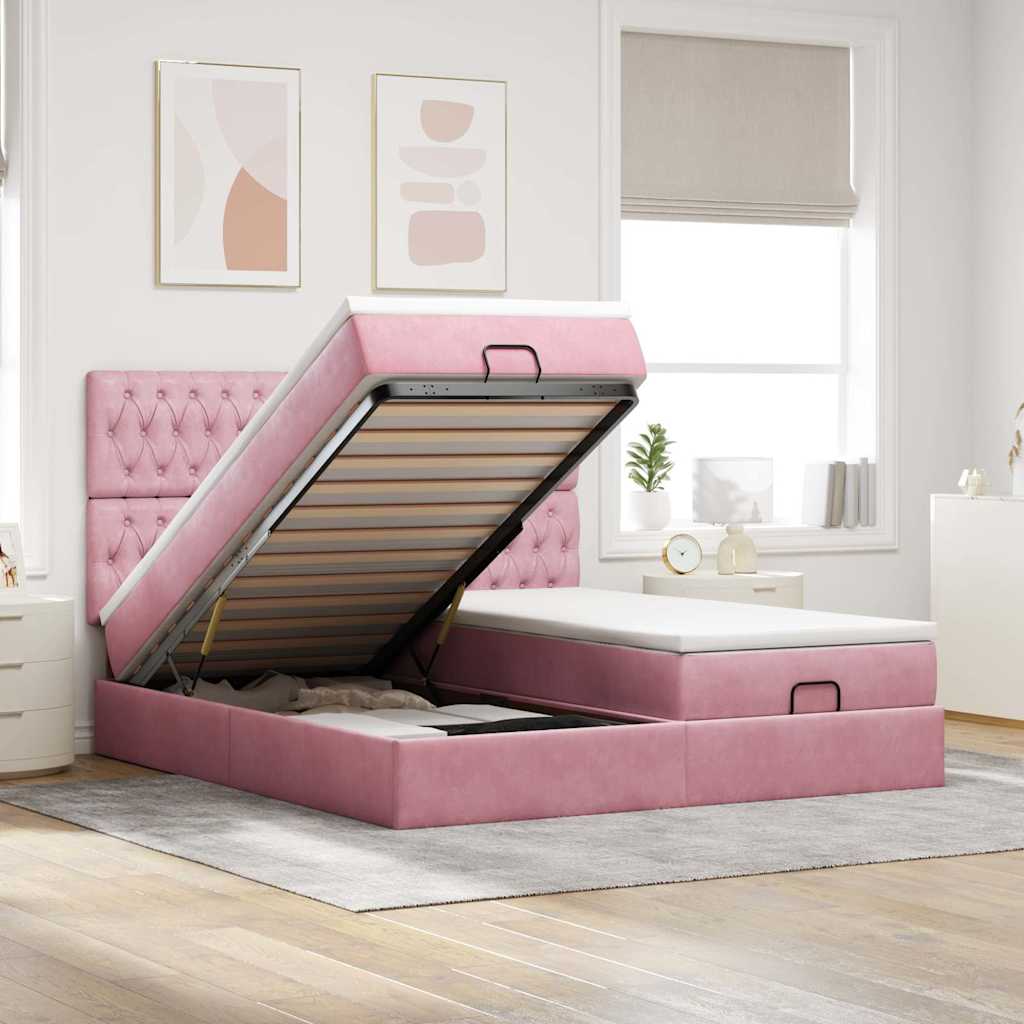 Struttura Letto Pouf con Materassi Rosa 200x200 cm Velluto