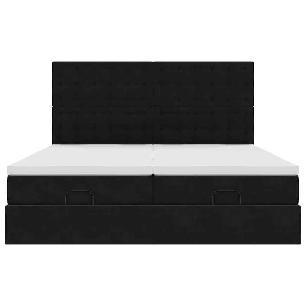 Struttura Letto Pouf con Materassi Nero 160x200 cm in Velluto