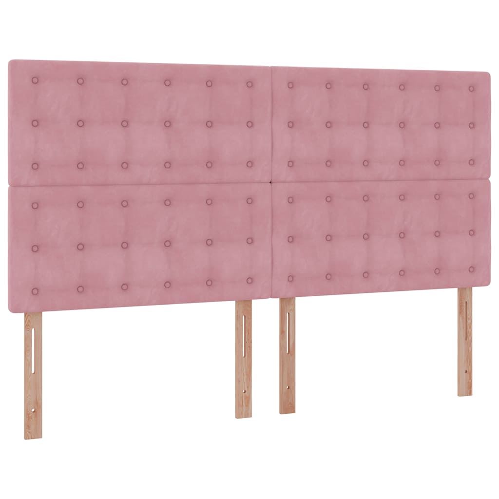 Struttura Letto Pouf con Materassi Rosa 160x200 cm Velluto