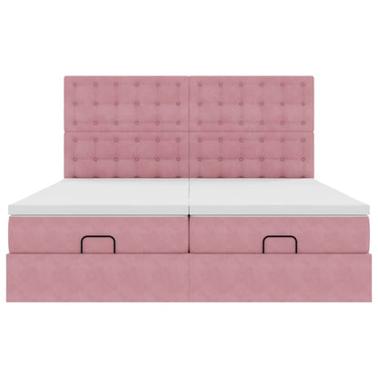 Struttura Letto Pouf con Materassi Rosa 160x200 cm Velluto | homemem39