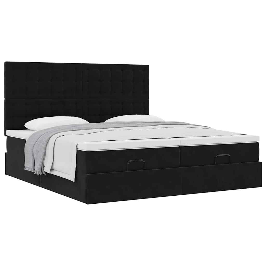 Struttura Letto Pouf con Materassi Nero 180x200 cm in Velluto | homemem39