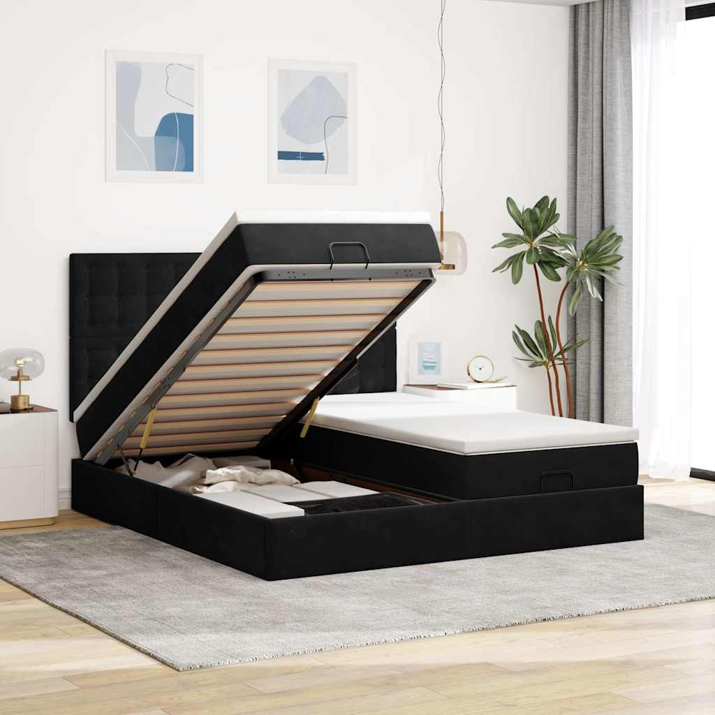 Struttura Letto Pouf con Materassi Nero 180x200 cm in Velluto | homemem39