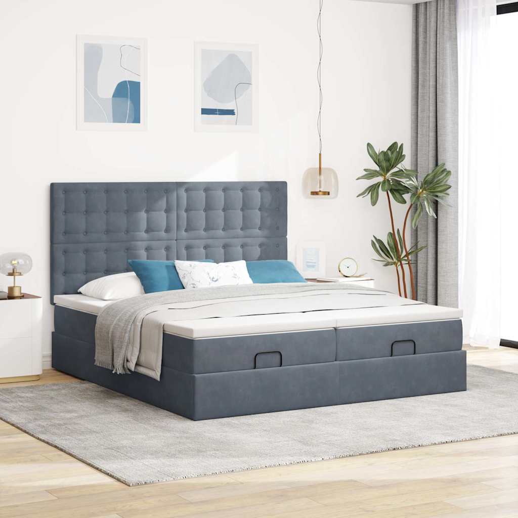 Struttura Letto Pouf con Materassi 200x200 cm Velluto