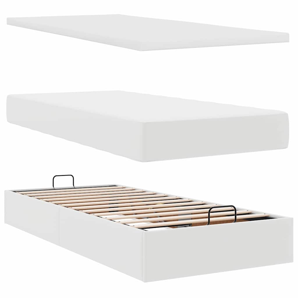 Struttura Letto Pouf con Materasso Bianco 80x200 cm Similpelle
