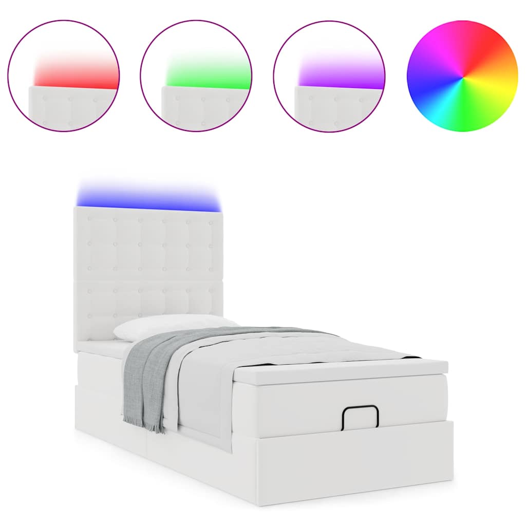 Struttura Letto Pouf con Materasso Bianco 90x190 cm Similpelle