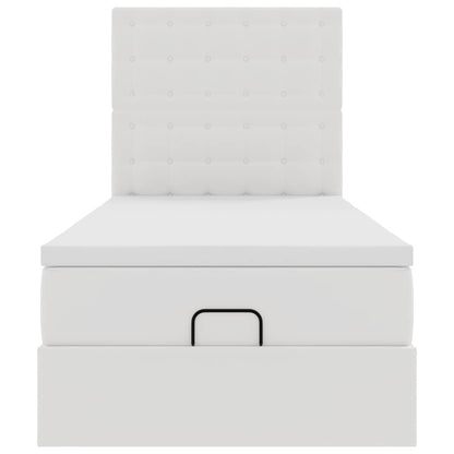 Struttura Letto Pouf con Materasso Bianco 90x190 cm Similpelle