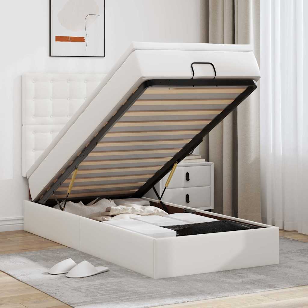 Struttura Letto Pouf con Materasso Bianco 90x190 cm Similpelle