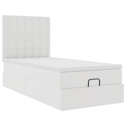 Struttura Letto Pouf con Materasso Bianco 90x200 cm Similpelle