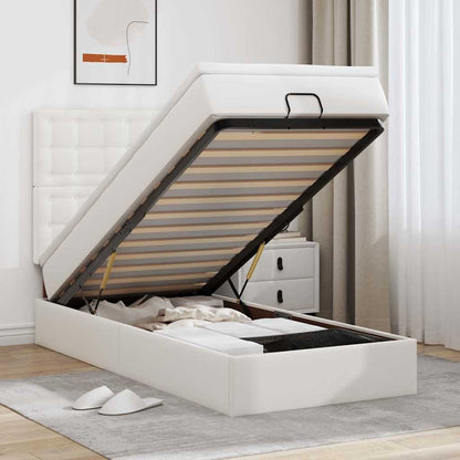 Struttura Letto Pouf con Materasso Bianco 90x200 cm Similpelle