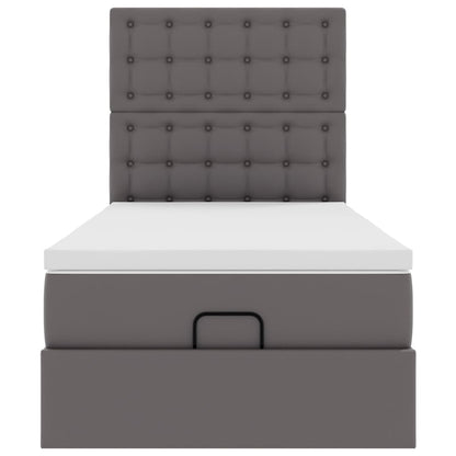 Struttura Letto Pouf con Materasso Grigio 90x200 cm Similpelle