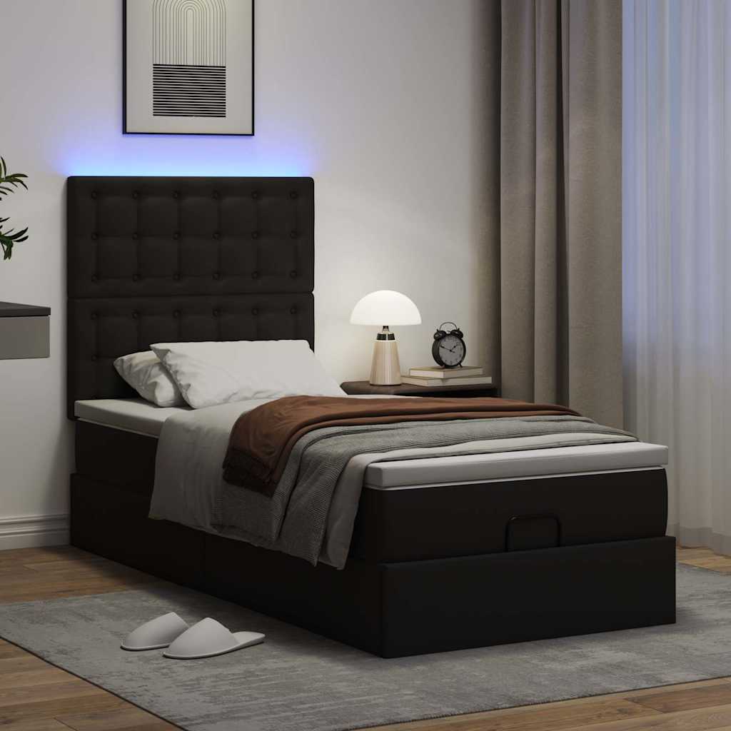 Struttura Letto Pouf con Materasso Nero 100x200 cm Similpelle | homemem39
