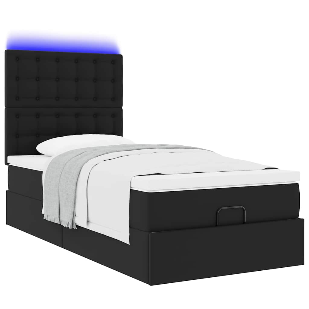 Struttura Letto Pouf con Materasso Nero 100x200 cm Similpelle | homemem39