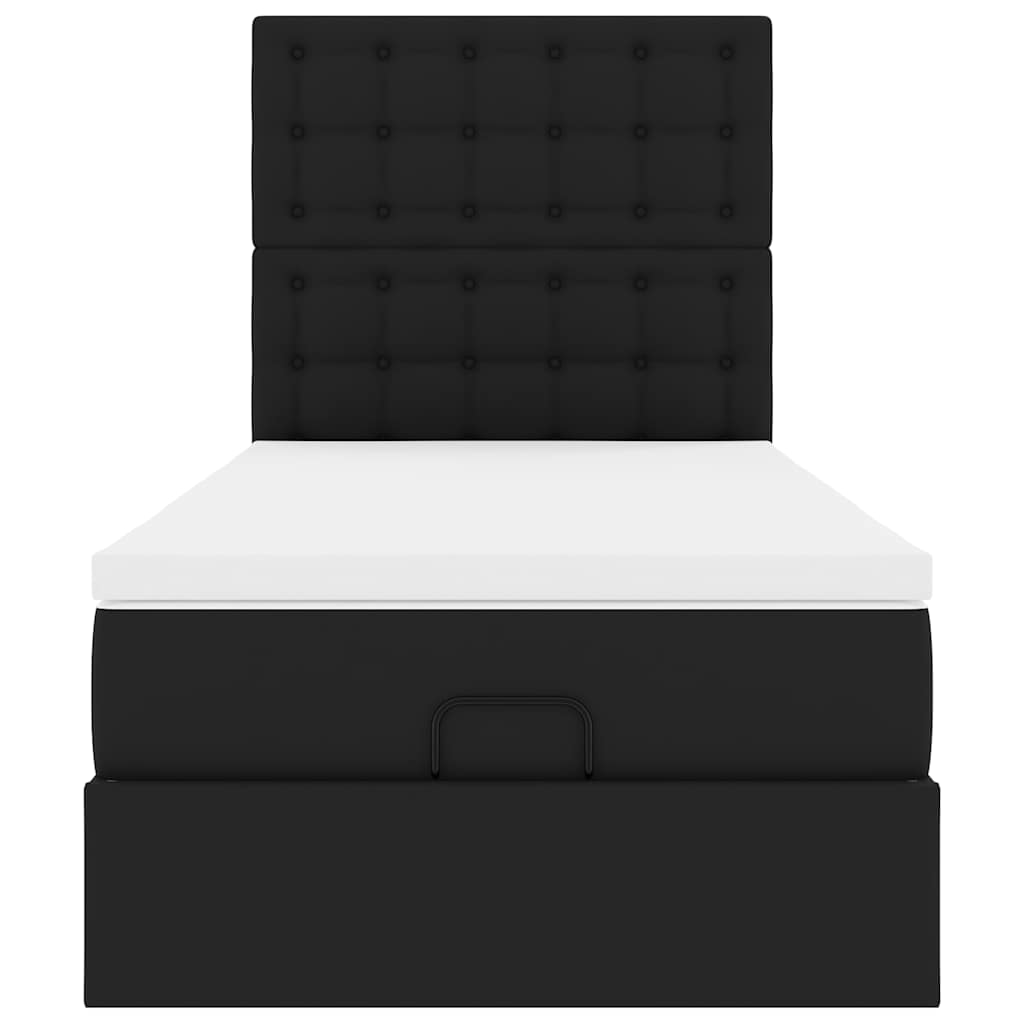 Struttura Letto Pouf con Materasso Nero 100x200 cm Similpelle