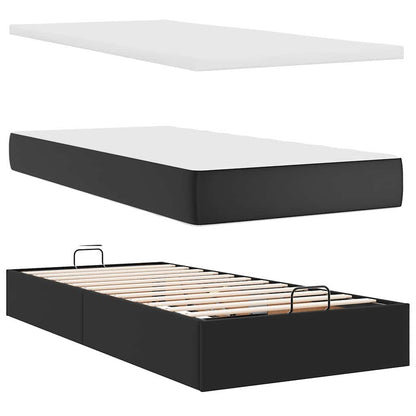 Struttura Letto Pouf con Materasso Nero 100x200 cm Similpelle