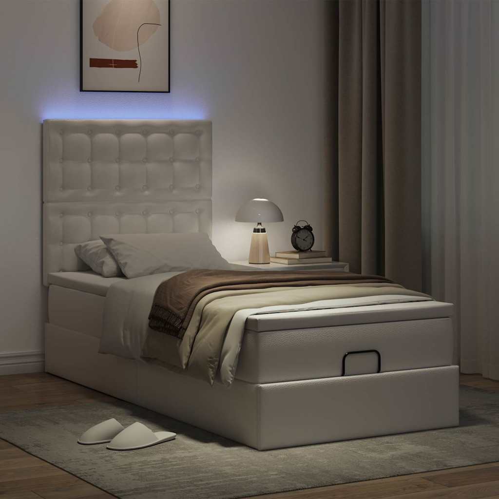 Struttura Letto Pouf con Materasso Bianco 100x200 cm Similpelle | homemem39