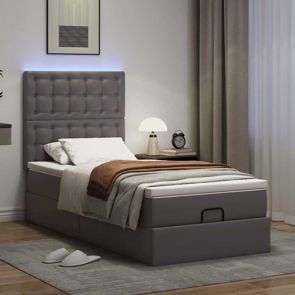 Struttura Letto Pouf con Materasso Grigio 100x200 cm Similpelle | homemem39