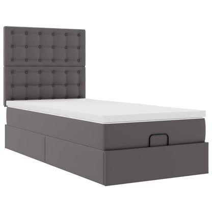 Struttura Letto Pouf con Materasso Grigio 100x200 cm Similpelle