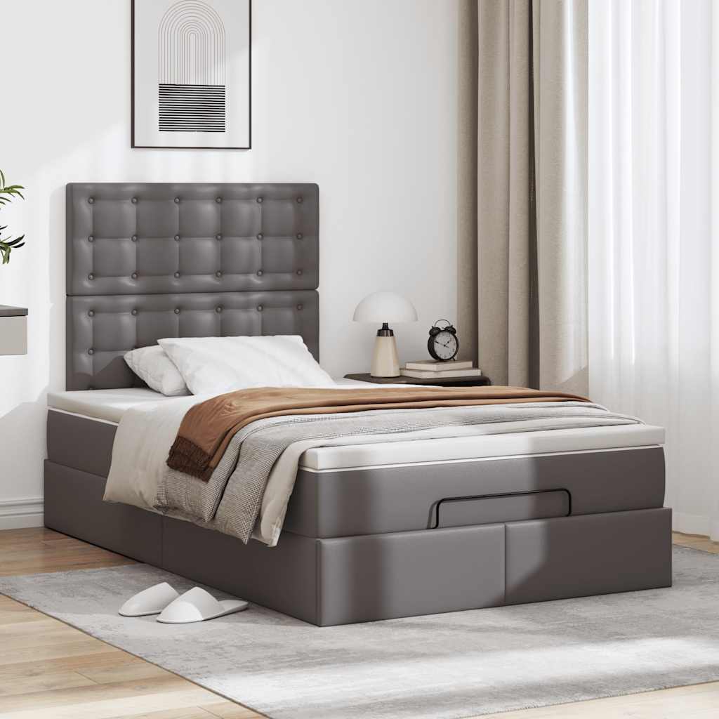 Struttura Letto Pouf con Materasso Grigio 120x190 cm Similpelle