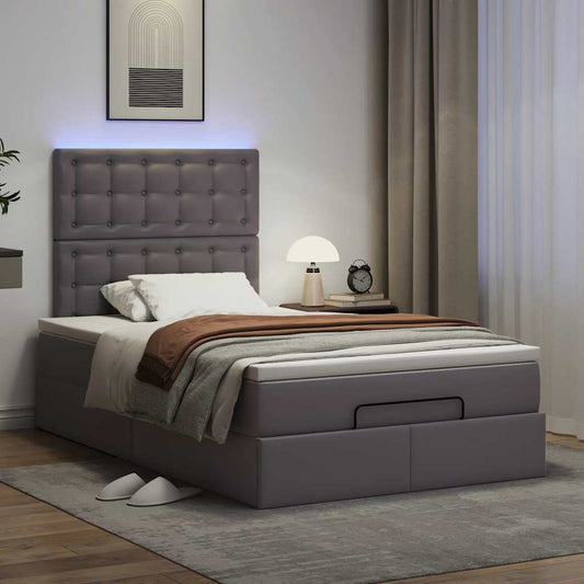 Struttura Letto Pouf con Materasso Grigio 120x190 cm Similpelle