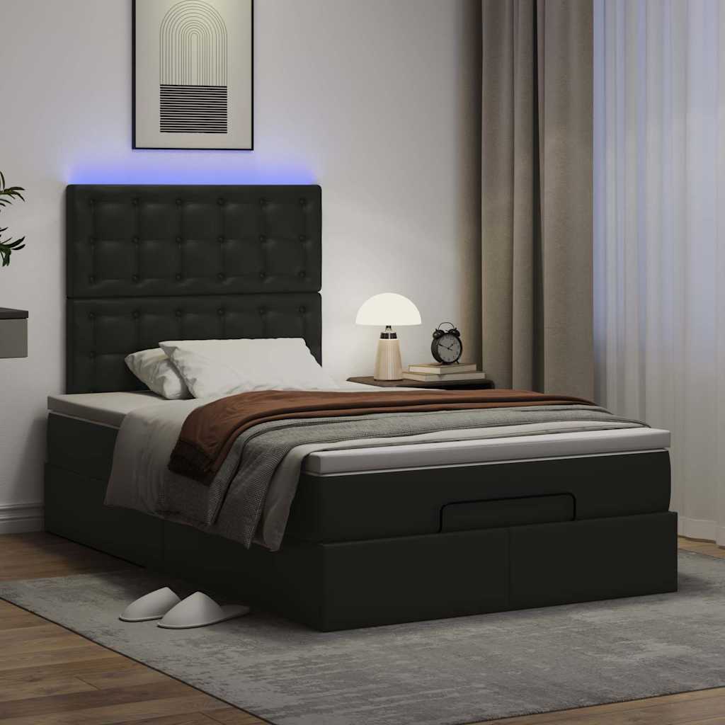 Struttura Letto Pouf con Materasso Nero 120x200 cm Similpelle | homemem39