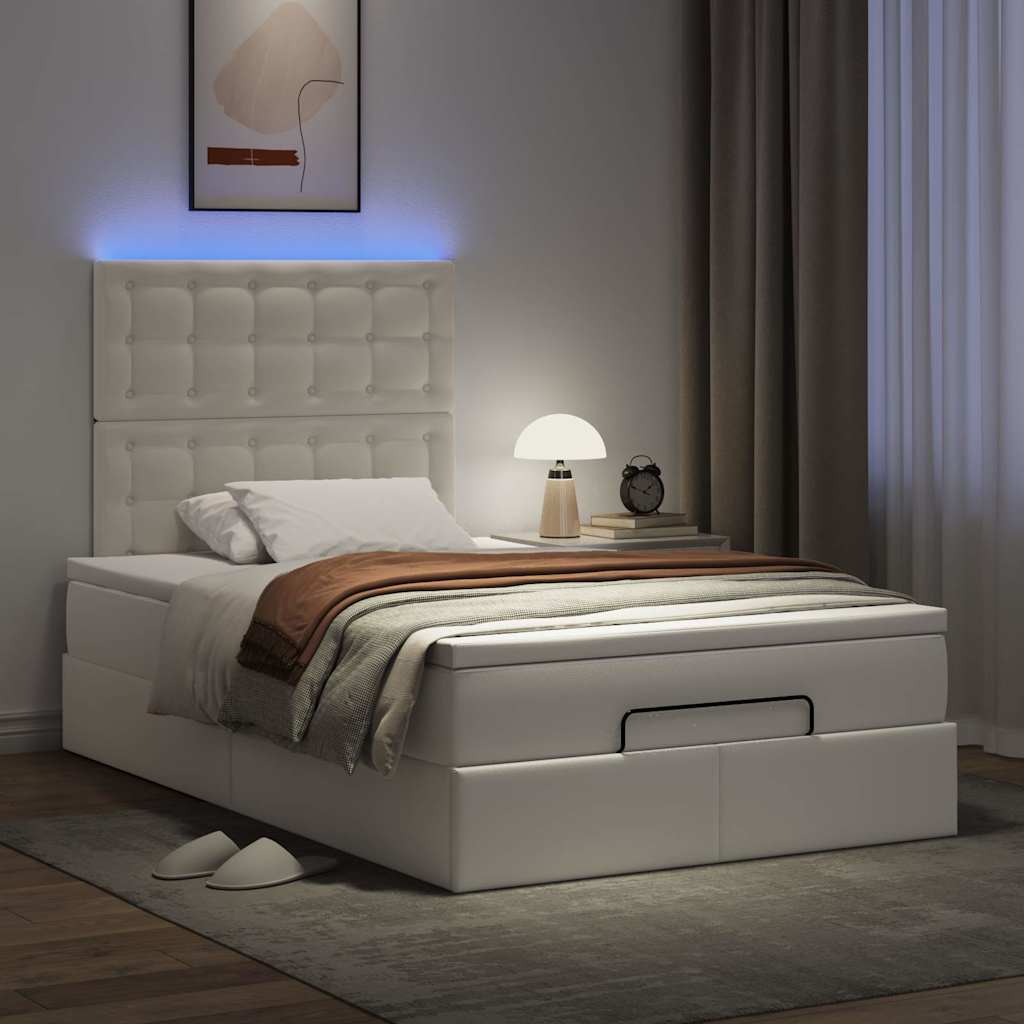 Struttura Letto Pouf con Materasso Bianco 120x200 cm Similpelle | homemem39