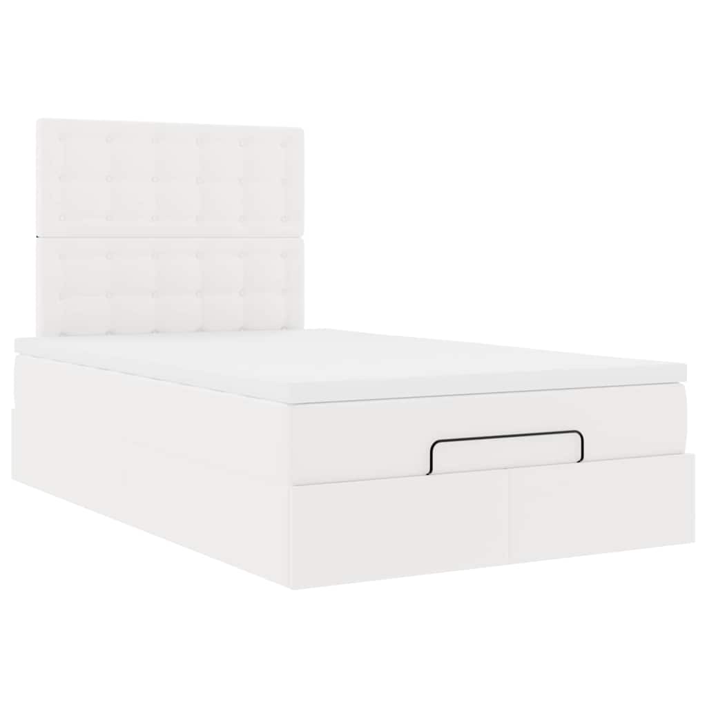 Struttura Letto Pouf con Materasso Bianco 120x200 cm Similpelle