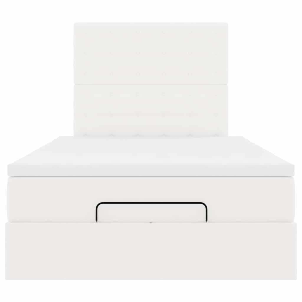 Struttura Letto Pouf con Materasso Bianco 120x200 cm Similpelle